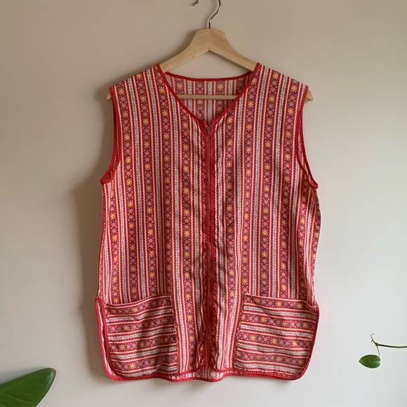 60s/70s Zippered Floral Apron Top - Picture 6 of 12